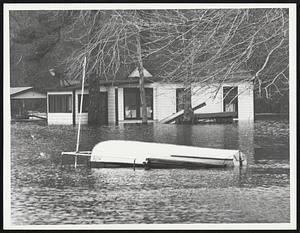 Taunton Morey Dam - Bay St. - scene shows boat up nice + dry, house under water in rear