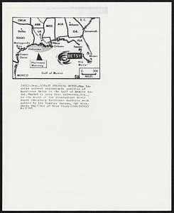 Fast Stepping Betsy -- Map locates current approximate position of hurricane Betsy in the Gulf of Mexico today. Shaded is area from Galveston, Tex., to the mouth of the Mississippi River where emergency hurricane warnings were posted by the Weather Bureau.