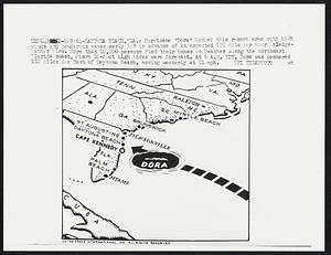 Hurricane "Dora" lashed this resort area with high winds and ponderous waves early 9/9 in advance of an expected 125 mile per hour sledgehammer blow. More than 10,000 persons fled their homes on beaches along the northeast Florida coast, where 10-foot high tides were forecast. At 6 A.M. EDT, Dora was centered 110 miles due East of Daytona Beach, moving westerly at 11 mph.