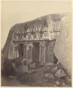 Cave temple [i.e. Trimurti Cave Temple] to the south of the rock sculptures, Mahavellipooram