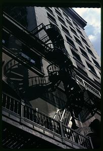 Spiral staircase on the outside of a building