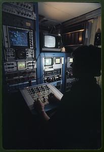 Instant replay control room at Fenway Park Red Sox baseball game, Boston
