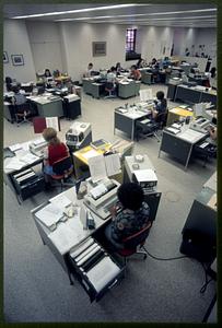 Office scene -- note typewriters and all-female personnel, Cambridge