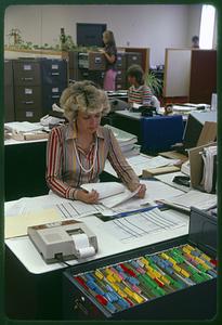 Office manager -- note all-female personnel and absence of computers, Waltham