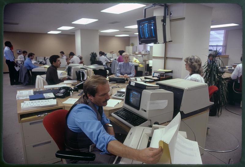 Digital Equipment Corporation computers at use in financial office, Boston