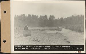 Prince River, looking south opposite Trefilio property, drainage area = 12.9 square miles, flow = 140 cubic feet per second = 10.8 cubic feet per second per square mile, Worcester County, Mass., 12:05 PM, Apr. 13, 1934