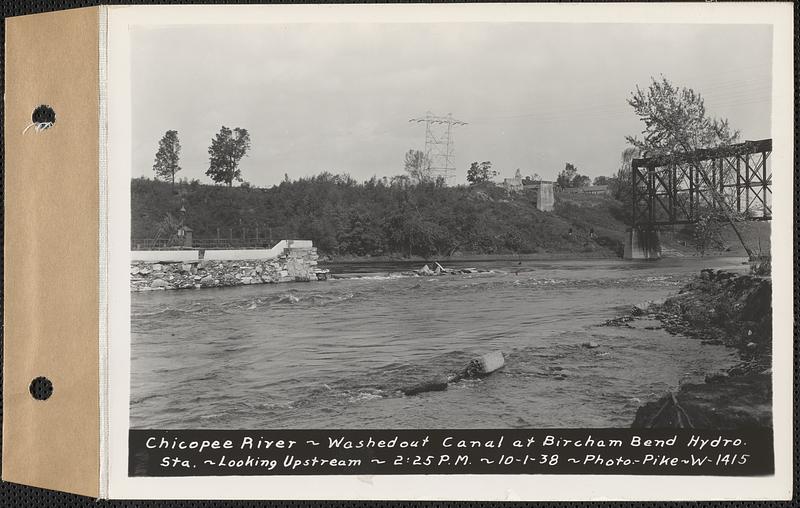 Chicopee River, washed out canal at Bircham Bend hydroelectric station, looking upstream, Springfield, Mass., 2:25 PM, Oct. 1, 1938