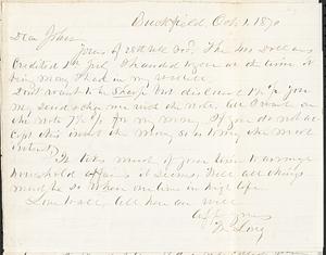 Letter from Zadoc Long to John D. Long, October 1, 1870