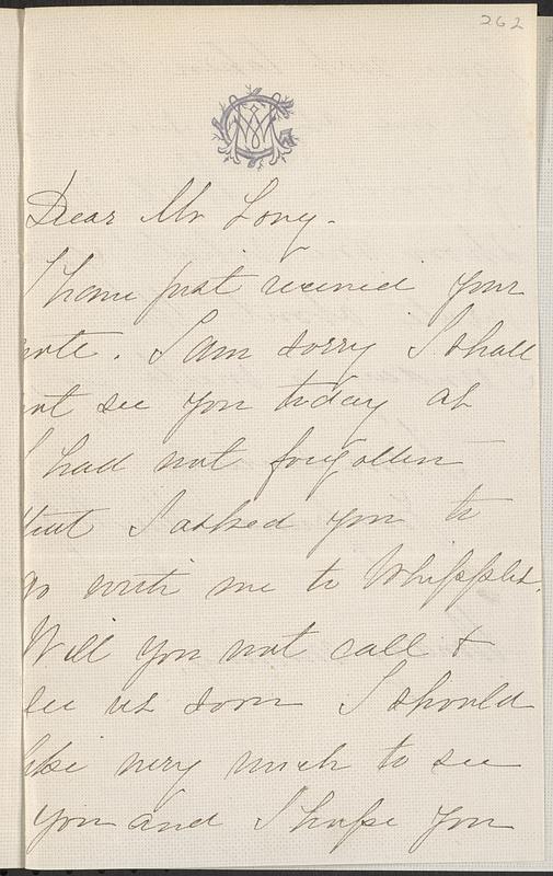 Letter from Mary W. Glover to John D. Long