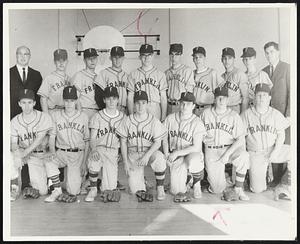Franklin, N. H. High School baseball squad. Kneeling, left to right, Ron Forand, Richard Thornton, Mike Winters, Don Forand, Larry Duff, John Burke and John Farnum. Standing, left to right, Coach John Jangro, Gary Gardner, Bruce Brushman, James Dunn, Larry Dustin, Russell Hersey, John Dustin, Richard Gauthier, Peter Miles and team manager Eugene Daniel.