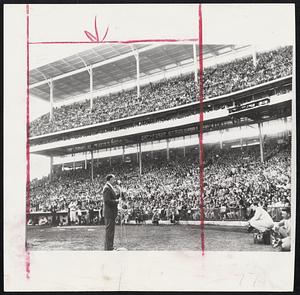 Perini On The Podium – Braves owner Lou Perini thanks Milwaukee fans, 36,011 of whom paid their way in to yesterday’s Cincinnati game to set a season record of 1,826,397.