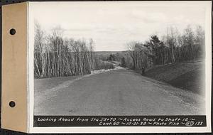 Contract No. 60, Access Roads to Shaft 12, Quabbin Aqueduct, Hardwick and Greenwich, looking ahead from Sta. 58+70, Greenwich and Hardwick, Mass., Oct. 21, 1938