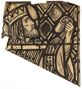 Cartoon of an unidentified crowned man holding a banner