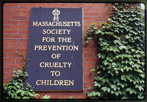 Boston 1985: Sign for the MSPCC on Beacon Hill. The bld was turned into condos