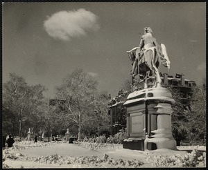 Thomas Ball's statue of Washington. It has been complain - that the sculptor forgot to give the horse a tongue. Boston Public Garden. Feb. 1945