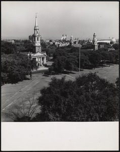 Conn. New Haven - United Congregational Church steeple right foreground - Center Congregational Church left foreground.