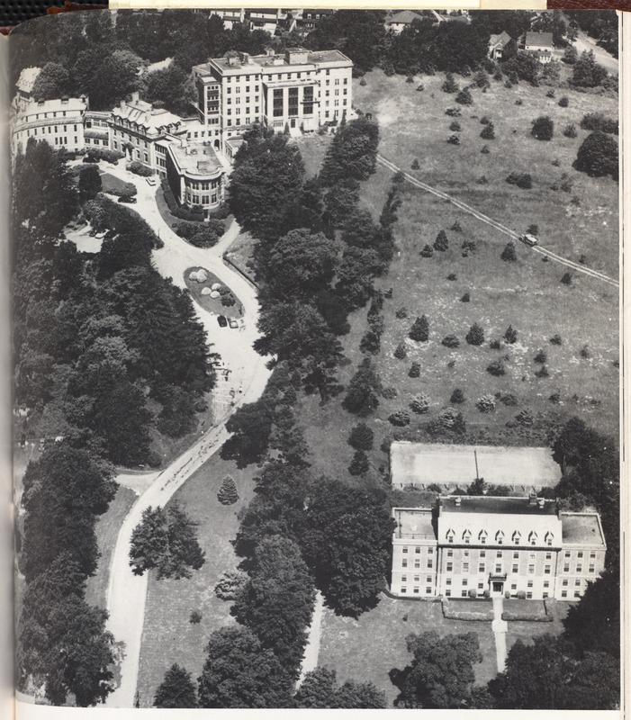 Aerial view of Faulkner Hospital and surrounding neighborhood