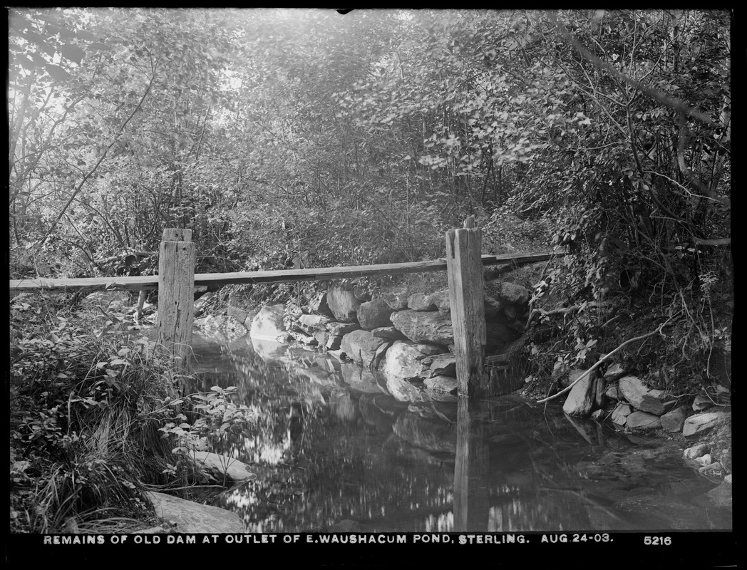 Wachusett Reservoir, remains of old dam at outlet of East Waushacum ...