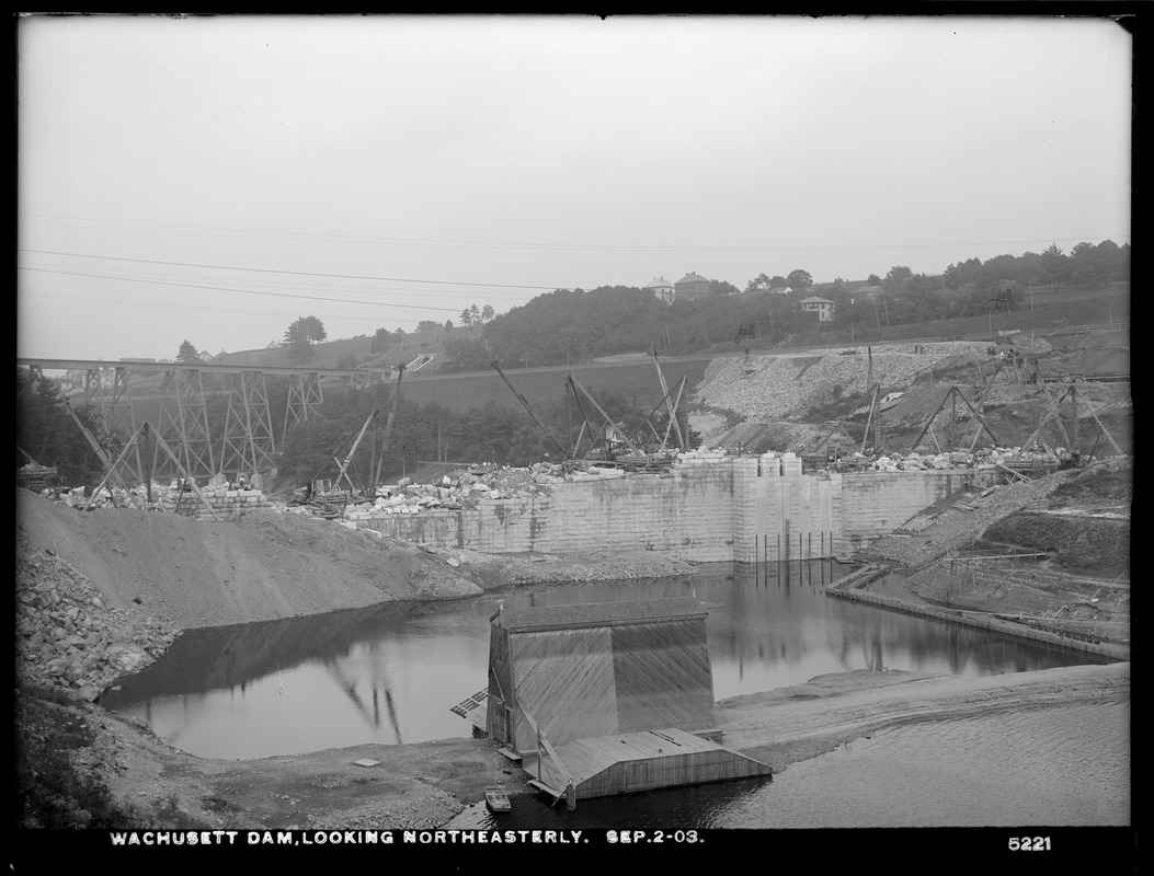 Wachusett Dam, looking northeasterly, Clinton, Mass., Sep. 2, 1903