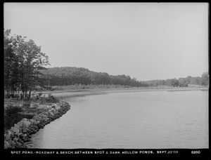 Distribution Department, Low Service Spot Pond Reservoir, roadway and beach between Spot Pond and Dark Hollow Pond, Stoneham, Mass., Sep. 22, 1903
