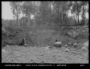 Weston Aqueduct, Weston Reservoir, Section 1, excavation in southwest corner, square 15, Weston, Mass., Sep. 25, 1903