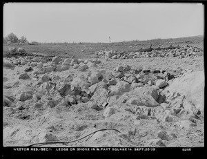 Weston Aqueduct, Weston Reservoir, Section 1, ledge on shore in northern part, square 14, Weston, Mass., Sep. 25, 1903