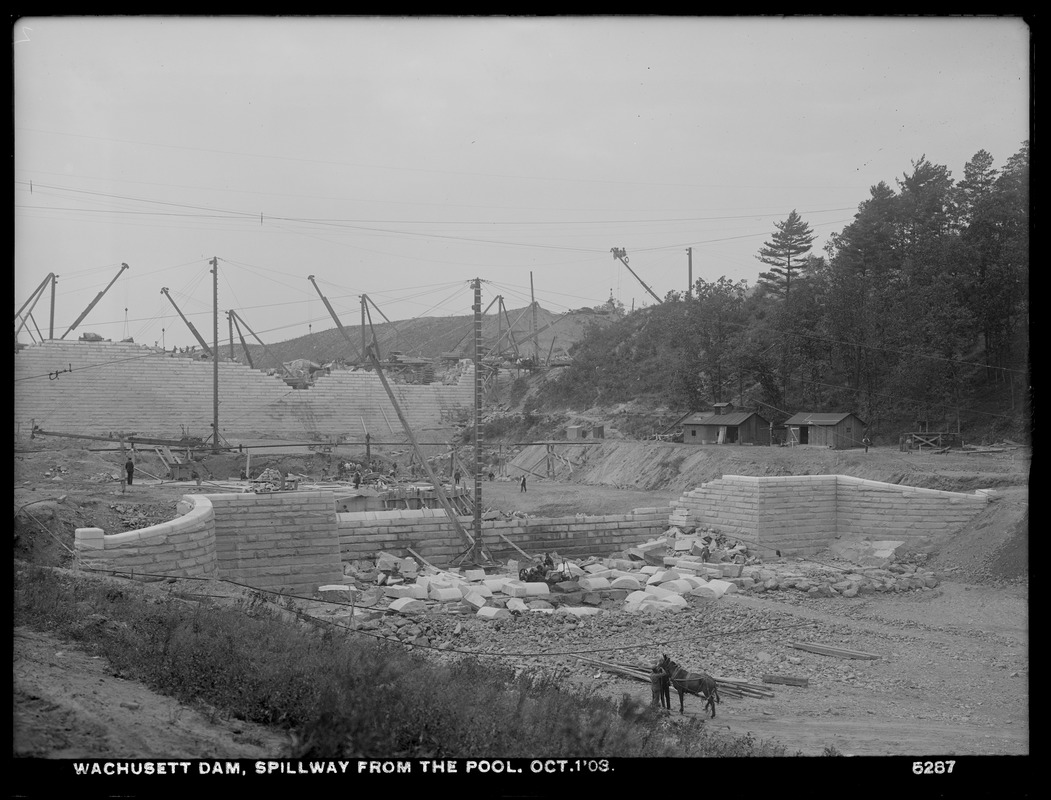 Wachusett Dam, Spillway from the pool, looking towards the dam, Clinton, Mass., Oct. 1, 1903