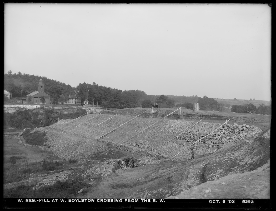 Wachusett Reservoir, fill at West Boylston crossing, from the southwest, West Boylston, Mass., Oct. 6, 1903