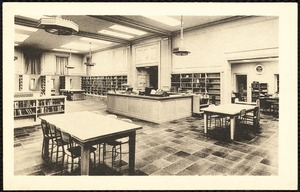 Newton Free Library, Old Main, Centre St. Newton, MA. Circulation Desk, main foyer