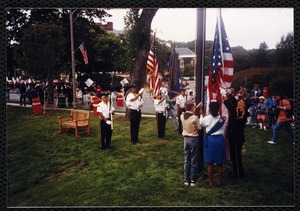 Newton Free Library, 330 Homer St., Newton, MA. Dedication, 9/15/1991. Color guard & flag raisers