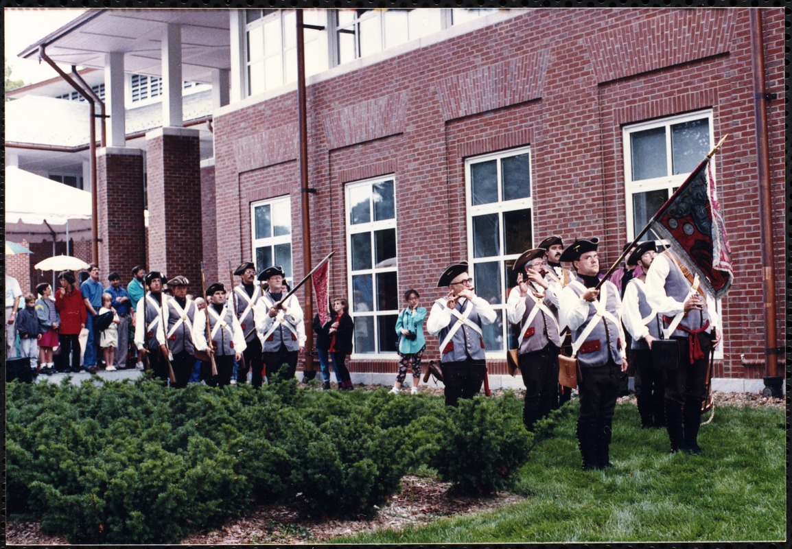 Newton Free Library, 330 Homer St., Newton, MA. Dedication, 9/15/1991. Fife & Drum Corps leaving