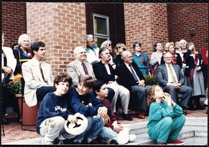 Newton Free Library, 330 Homer St., Newton, MA. Dedication, 9/15/1991. Audience with architects & construction co. rep.