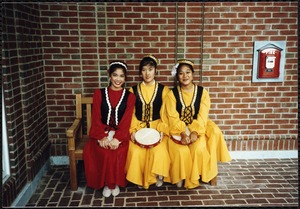 Newton Free Library, 330 Homer St., Newton, MA. Dedication, 9/15/1991. Performers. 3 Chinese dancers sitting
