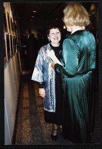 Newton Free Library, 330 Homer St., Newton, MA. 9/14/1991 gala preview, the evening before opening. Virginia Tashjian & unidentified woman