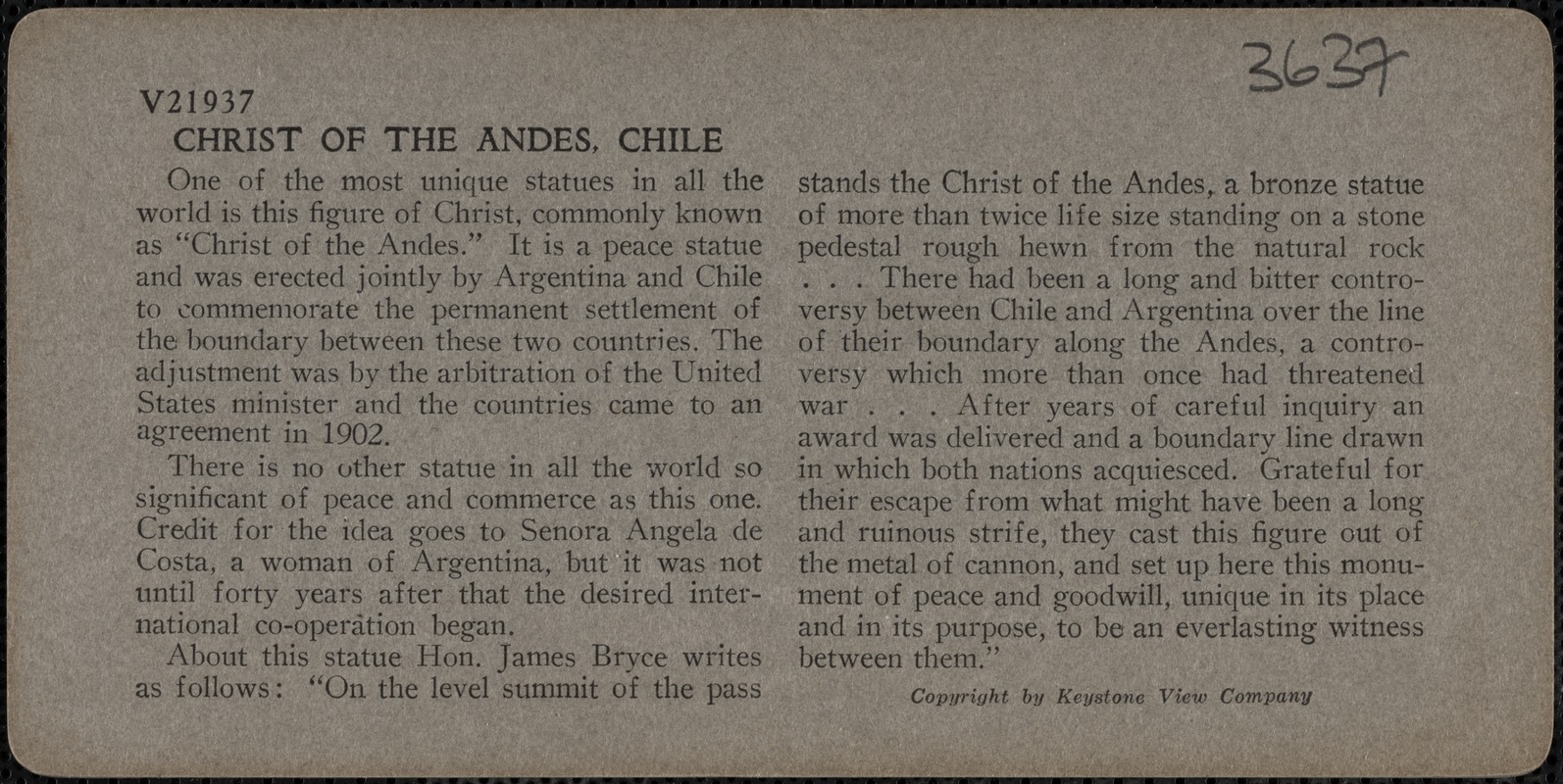 Christ of the Andes, Chile
