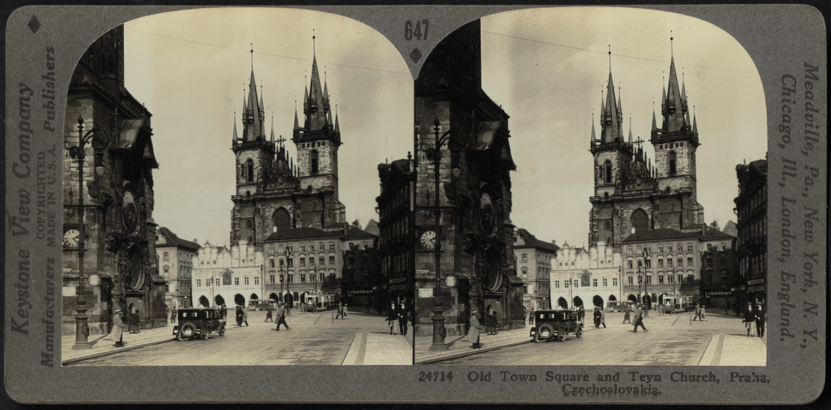 Old town square and Teyn Church, Prague, Czechoslovakia