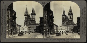Old town square and Teyn Church, Prague, Czechoslovakia