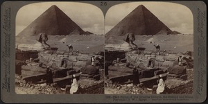 Ruins of the granite temple, the Sphinx and Great Pyramid, Egypt