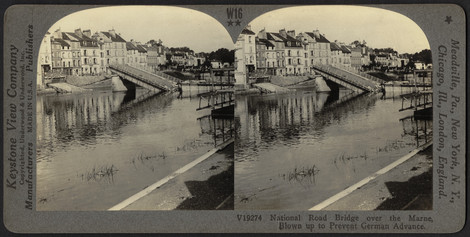 National road bridge over the Marne, blown up to prevent German advance