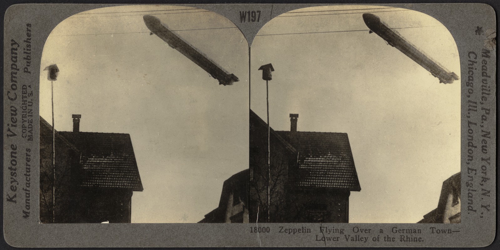 Zeppelin flying over a German town