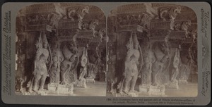 Curiously sculptured pillars of the temple of Madura, India