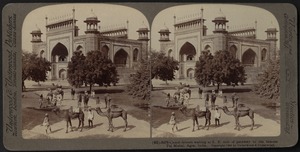 Camel drivers waiting at gate of the Taj Mahal, Agra, India