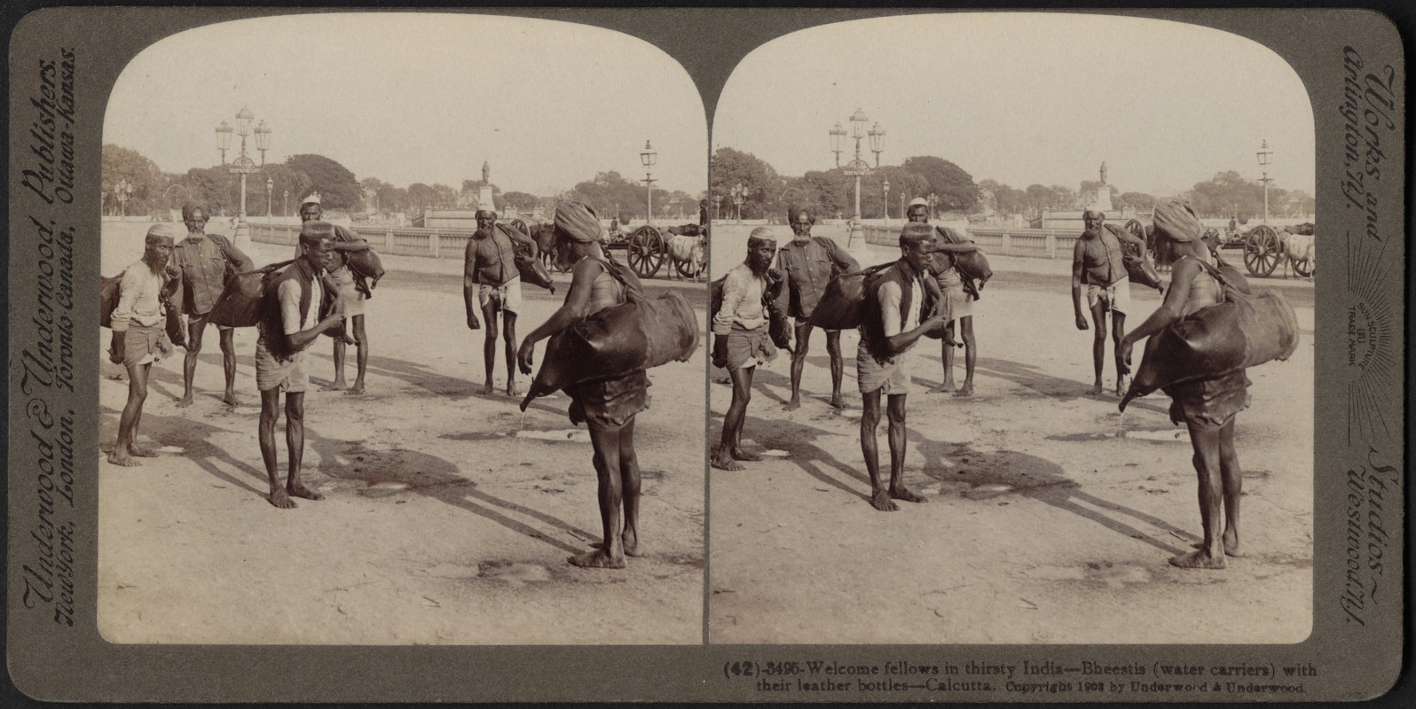 Welcome fellows in thirsty India - water-carriers at Calcutta, India