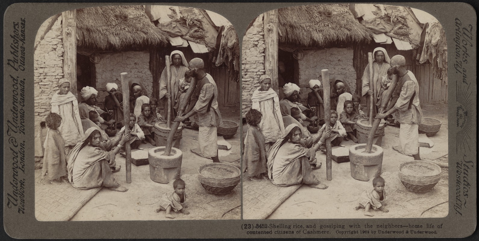 Shelling rice and gossipping with neighbors, Cashmere, India