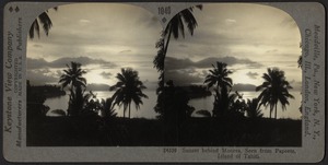 Sunset behind Moorea, seen from Papeete, island of Tahiti