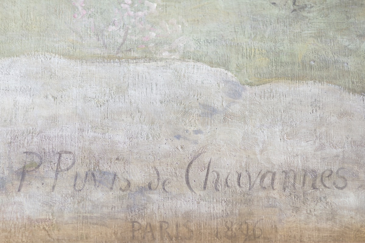 Detail from Physics panel showing signature of "P. Puvis de Chavannes - Paris 1896."