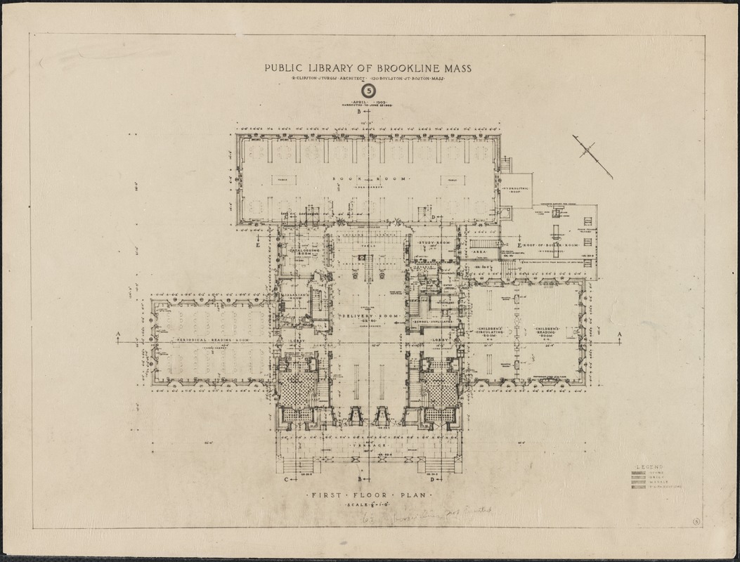 Public Library, 1910 building, floor plans + elevations