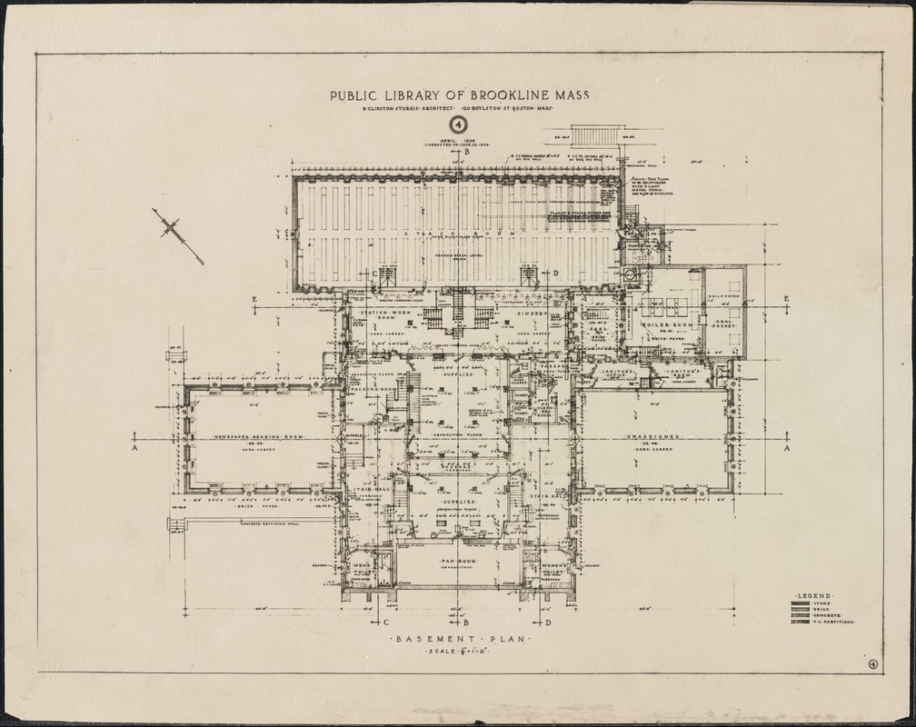 Public Library, 1910 building, floor plans + elevations