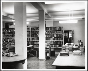 Public Library, interior view, book processing & mending