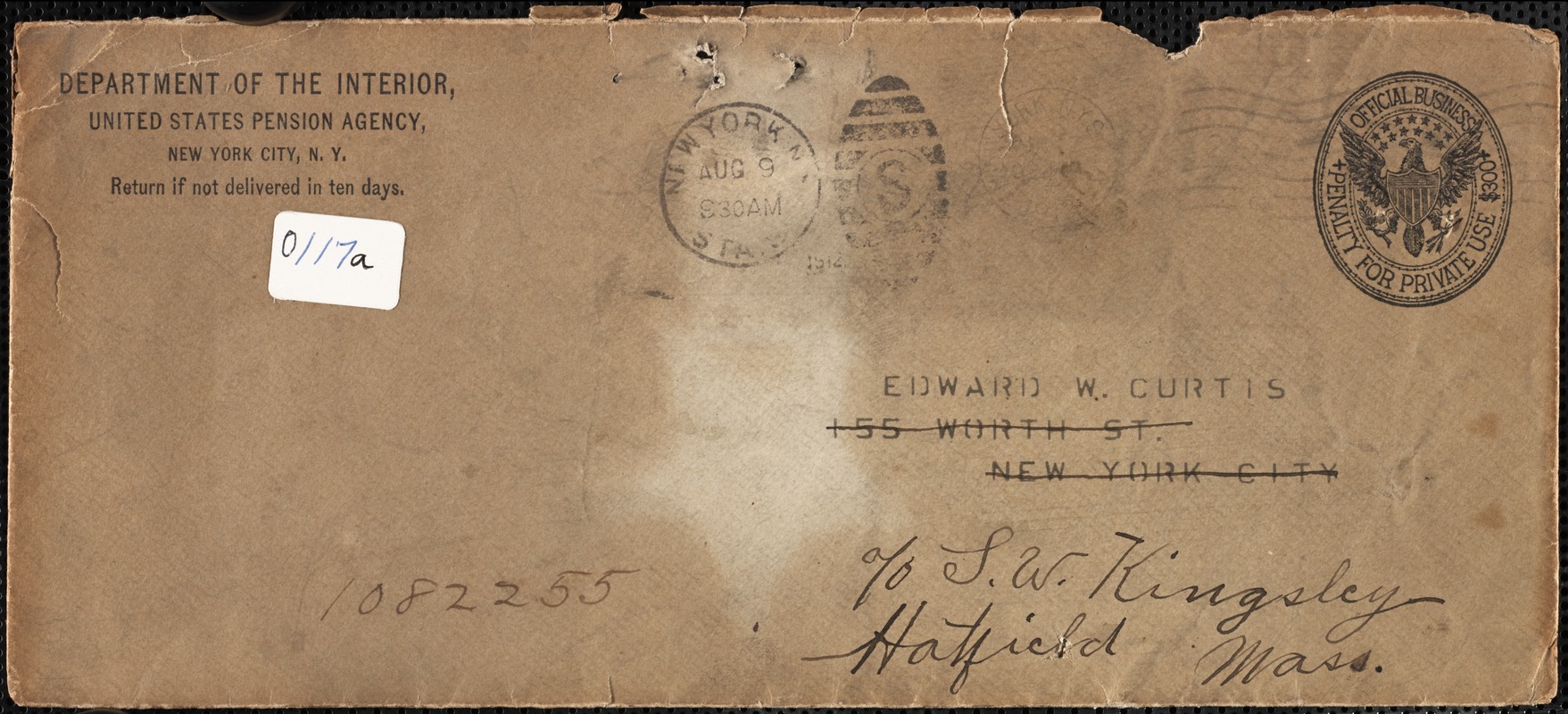 Discharge papers for Edward W. Curtis